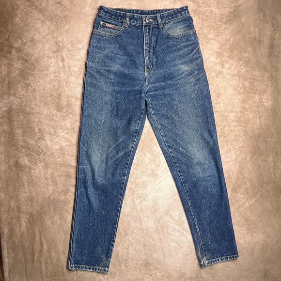 Dahan High Waisted Slim Fit Medium Wash Denim Blue Jeans Embroidered Pocket - Picture 2 of 13